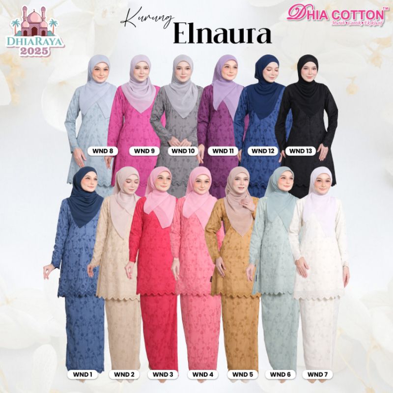Dhia Cotton • ELNAURA Baju Kurung Cotton Embroidery 3D • Full Lining • Wuduk Friendly • BF Friendly