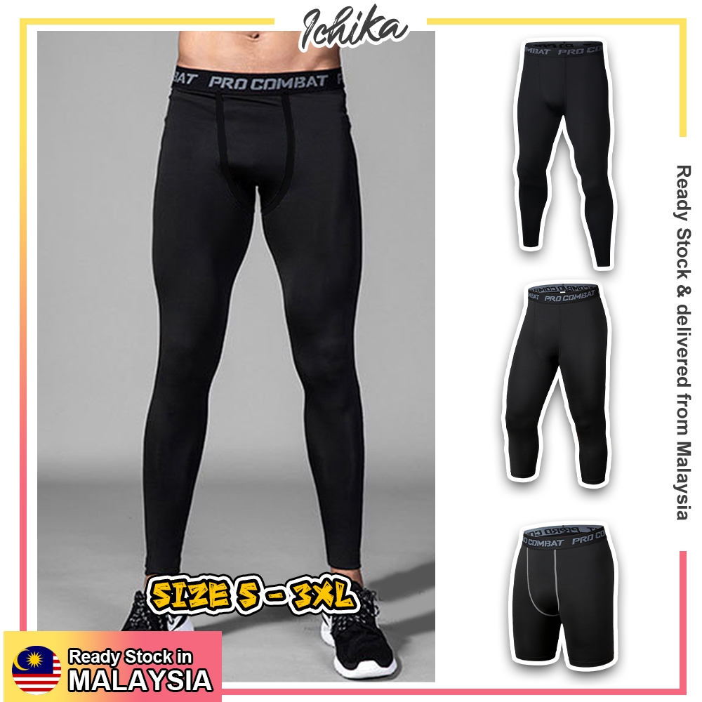 [MYSIA READY STOCK][S-3XL][SHINJI Pro Combat Tight Pant Short 3 Quarter Long Sport Unisex Legging CompressPants Gym]