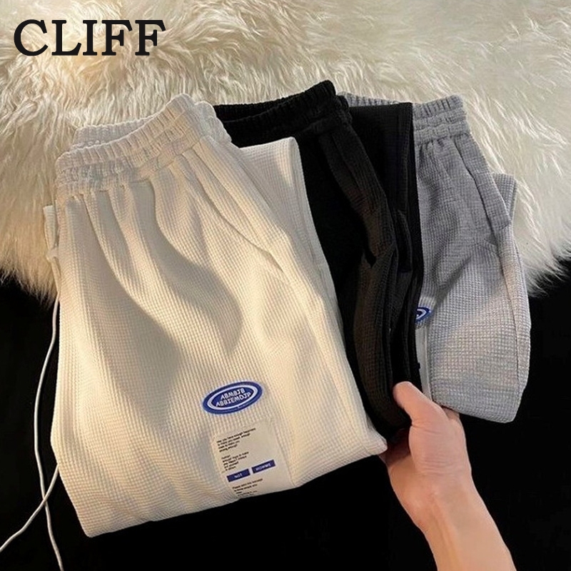 【Tempat Malaysia】CLIFF seluar panjang lelaki Men's Waffle Pants Drawstring Sweatpants Stylish and comfortable Straight