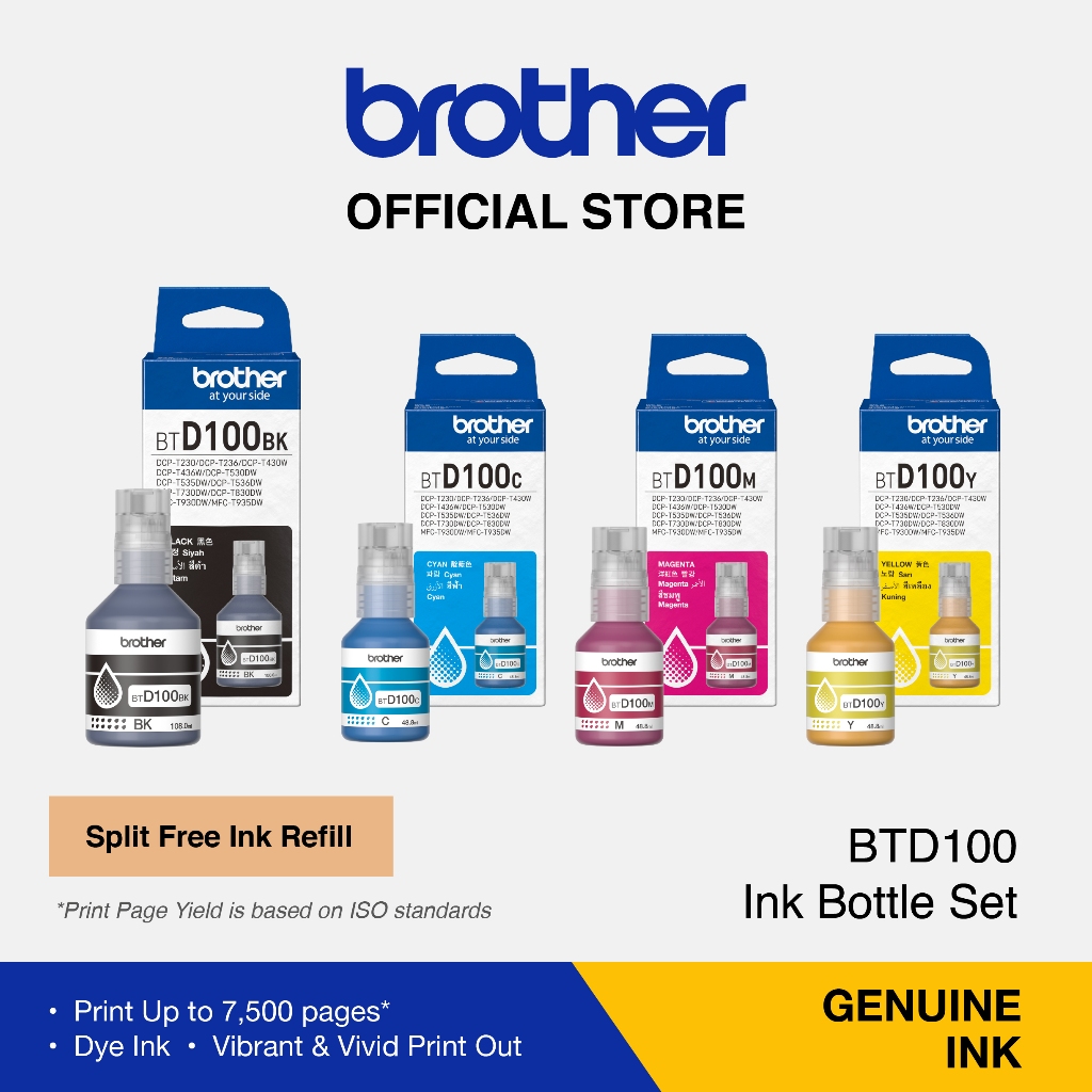 Brother BTD100BK/BTD100C/BTD100M/BTD100Y Genuine Ink Cartridge