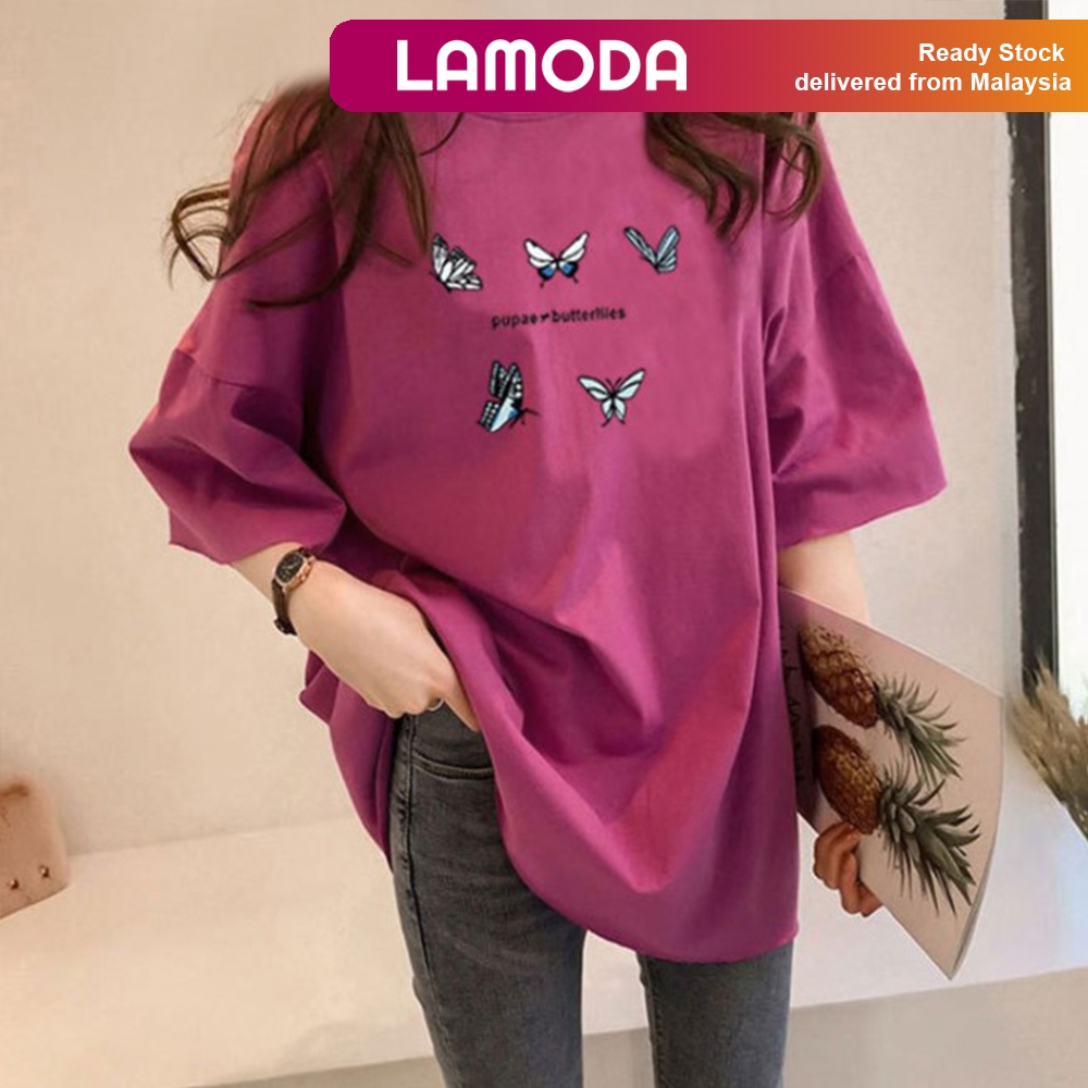 [S-5XL][Lamoda]BUTTERFLY 5XL Tops summer clothes figure butterfly printing loose short sleeve