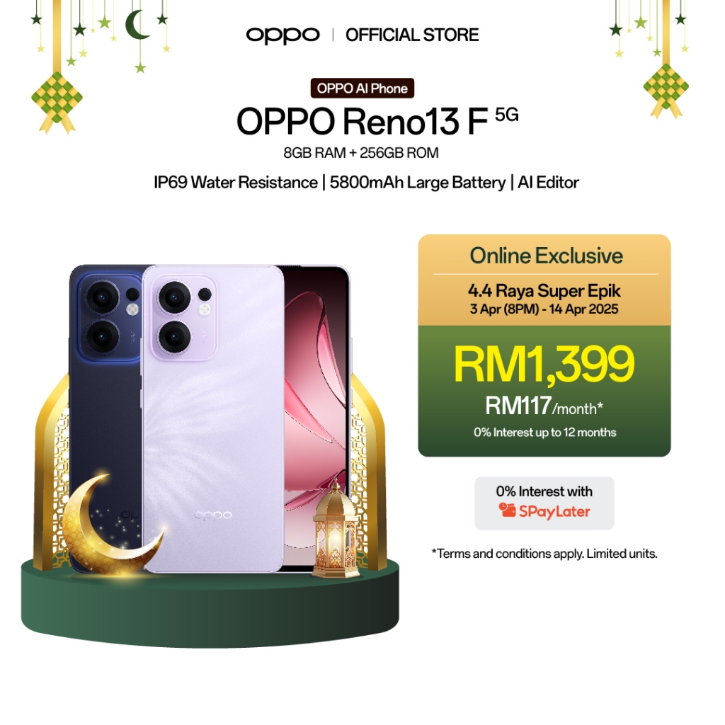 [Online Exclusive] OPPO Reno13 F 5G Smartphone | 8+256 | IP69 Water Resistance I AI Livephoto