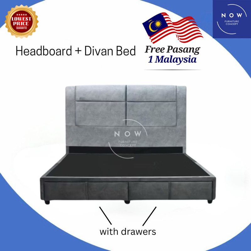 FREE INSTALL Katil Murah Queen Size Bed Frame Headboard Divan King Size Bed Water Repellent Muji Style Ikea Modern 床架
