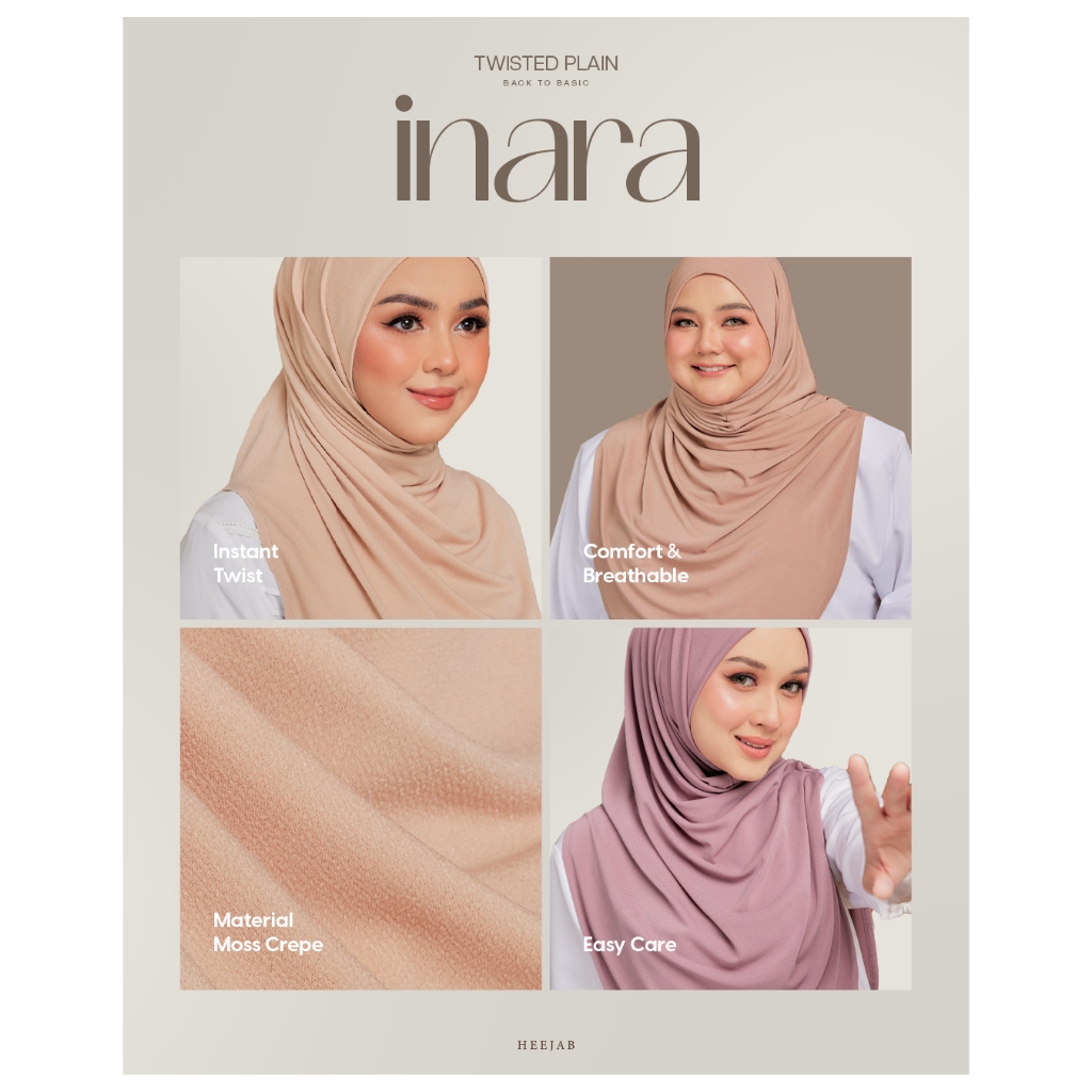 INARA Tudung Instant Sarong Twist by HEEJAB Tak payah Gosok IronlessTtudung Sarung Moss Crepe