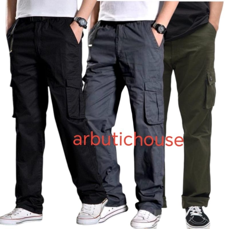 seluar lelaki seluar kerja strightcut cargo six poket multi poket kain stretchable premium quality terbaik