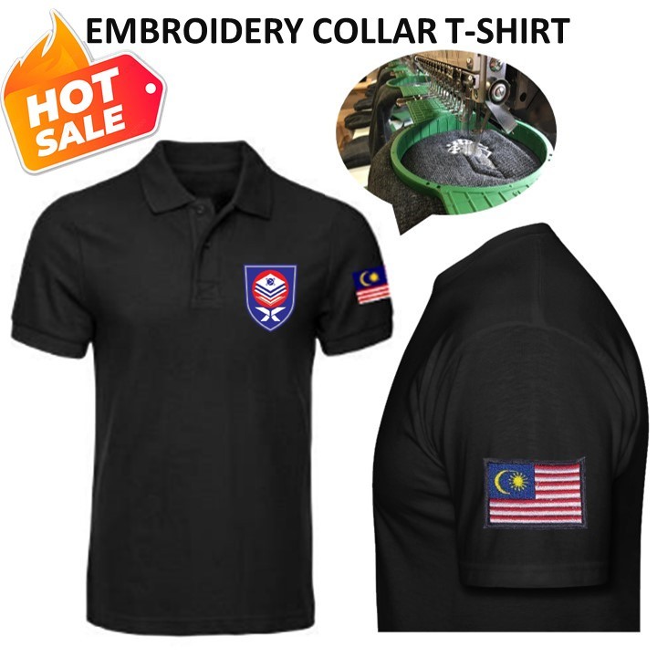 EMBROIDERY SULAM UTHM UNIVERSITI TUN HUSSIEN ONN & MALAYSIA FLAG LEFT ARM BLACK COLLAR SHIRT