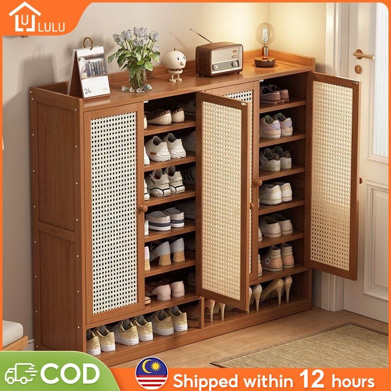 LULU Shoe Cabinet Almari Kasut With 2 Door Bamboo Shoes Cabinet Shoe Rack Rak Kasit Bertutup 鞋柜
