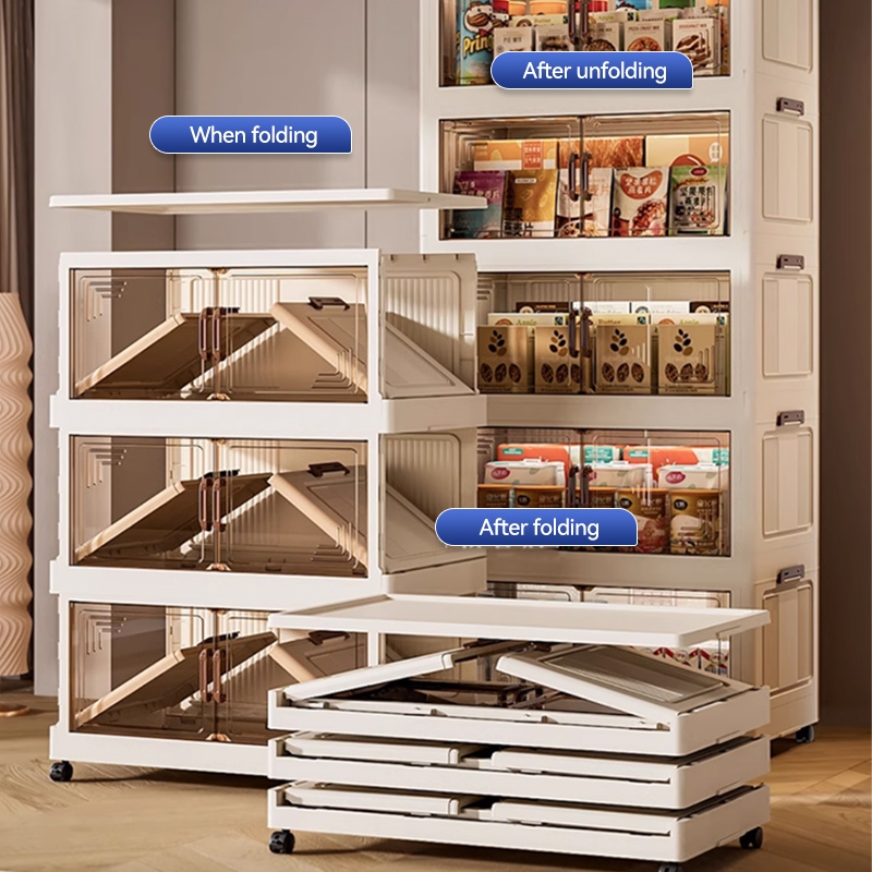 TAVA 55cm 4/5/6Layer Gap Storage Organizer Magnetic Door Foldable Storage Cabinet Double Doors Storage Box Stackable