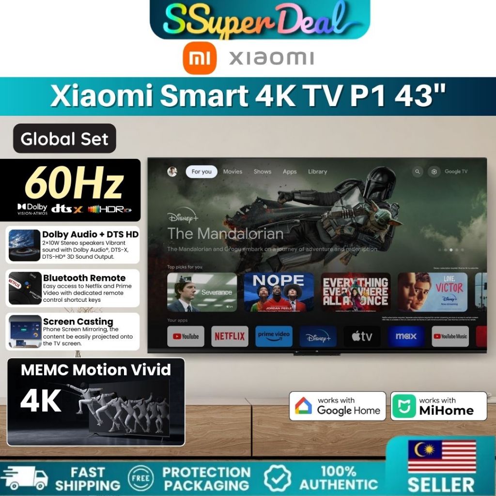 Xiaomi 4K UHD Android Smart Mi TV P1 55" 4K Display Google TV Dolby Vision Dolby Audio 32'' 43'' 65''