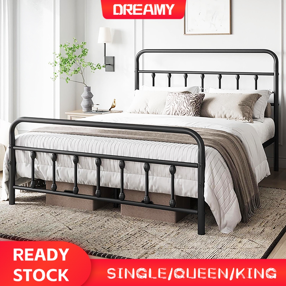 READY STOCK Queen Size Vintage Metal Platform Bed Frame with Victorian Style Headboard Rangka Katil King Size Bed Frame