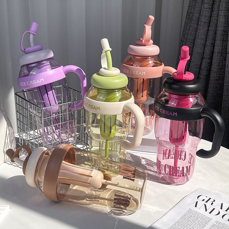 1200ml Cute New Plastic Tumbler with Handle Reusable Water Bottle for Gift Wide Mouth, Tea, Juice, Boba, Smoothies