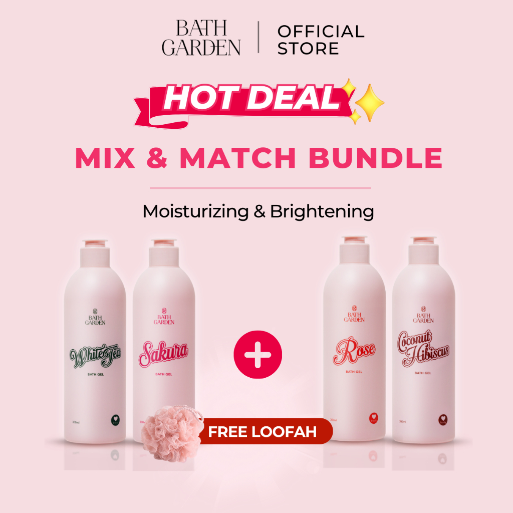 Bath Garden Mix & Match Bundle Rose White Tea Sakura Coconut Bath Gel for Moisturizing and Brightening