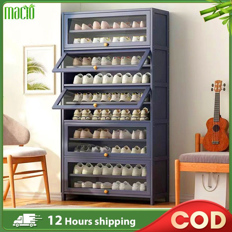 Hot Sales Bamboo Shoe Cabinet Almari Kasut 5/7/9/11 Layers Kabinet Kasut Acrylic Flip Door 鞋柜