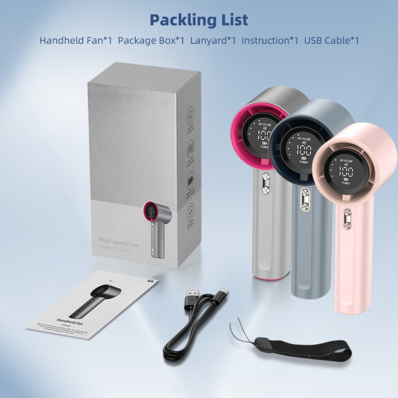 3600mAh High Speed Handheld Fan Strong Wind 100 Gear With Adjustable Speeds LED Display Battery Portable Quiet Mini Fan