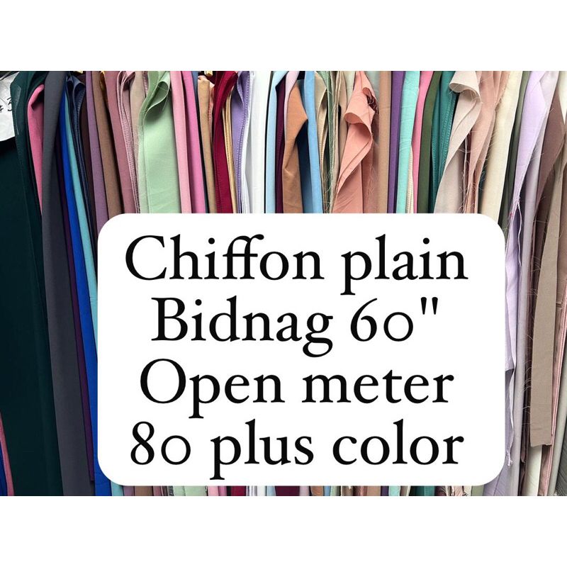 chiffon plain  bidang 60"  hot viral colours "open meter" kain potong 80 plus warna