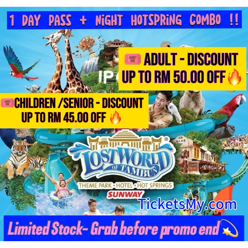30 %OFF Promo [ Beli 2 RM 100 OFF] Lost World of Tambun Theme Park + Hot Springs Combo Ticket
