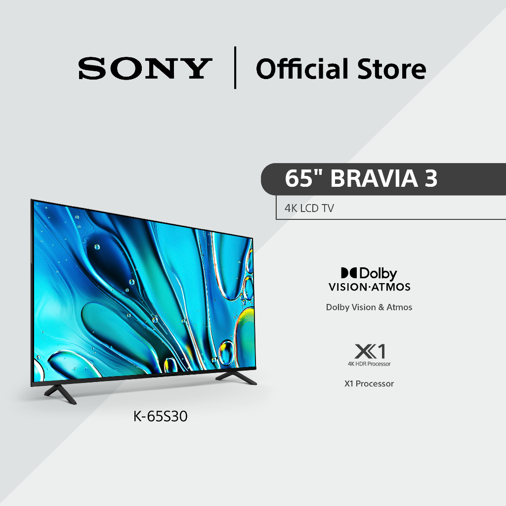 Sony 65" BRAVIA 3 | 4K HDR Processor X1 | 4K Ultra HD | High Dynamic Range (HDR) | Smart TV (Google TV) | 65S30