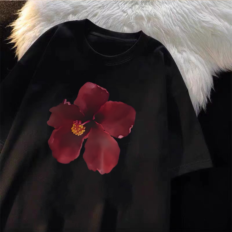 Pakaian Lelaki Korea | Oversize T-shirt 100% kapas | Corak bunga besar Hawaii top kasual yang bergaya