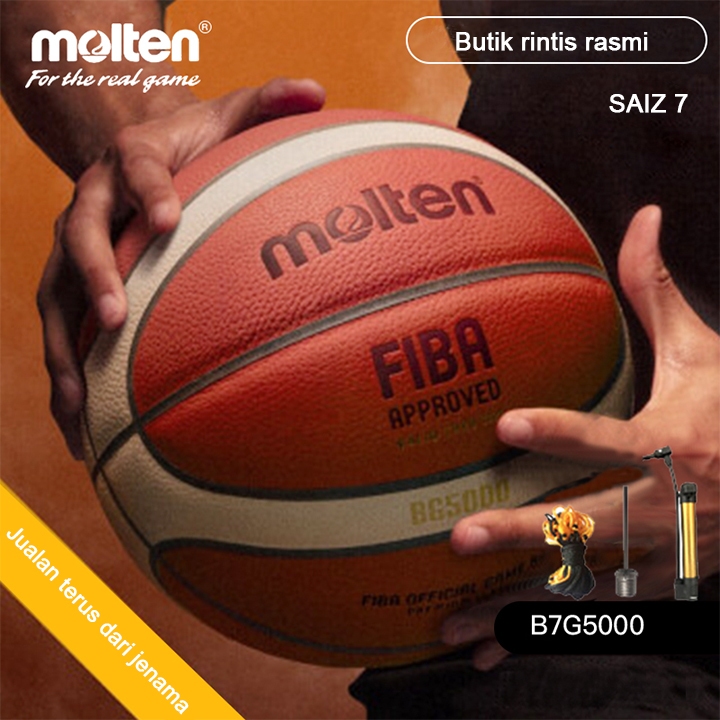 Basketball Bola keranjang Molten BG5000 Original PU Size 7 Outdoor Luar [Bola+Pump, Net And Needle]