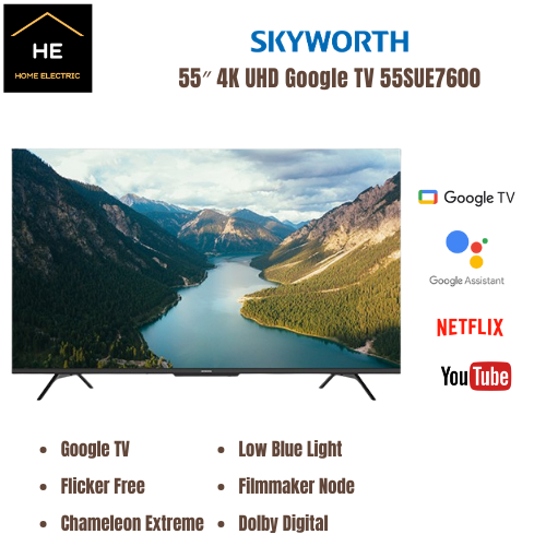 SKYWORTH 55″ 4K UHD Google TV Televisyen 55SUE7600 | Eye Care Series