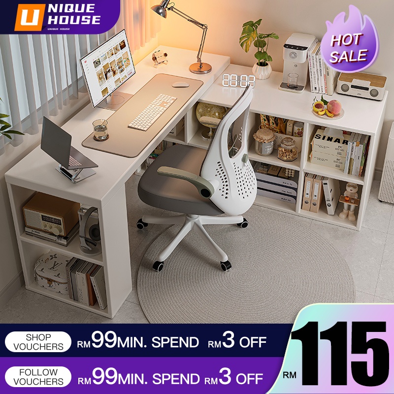 Meja Belajar Meja Komputer Study Table Meja Study Computer Table L Shape Table Office Table with Book Shelf Study Desk