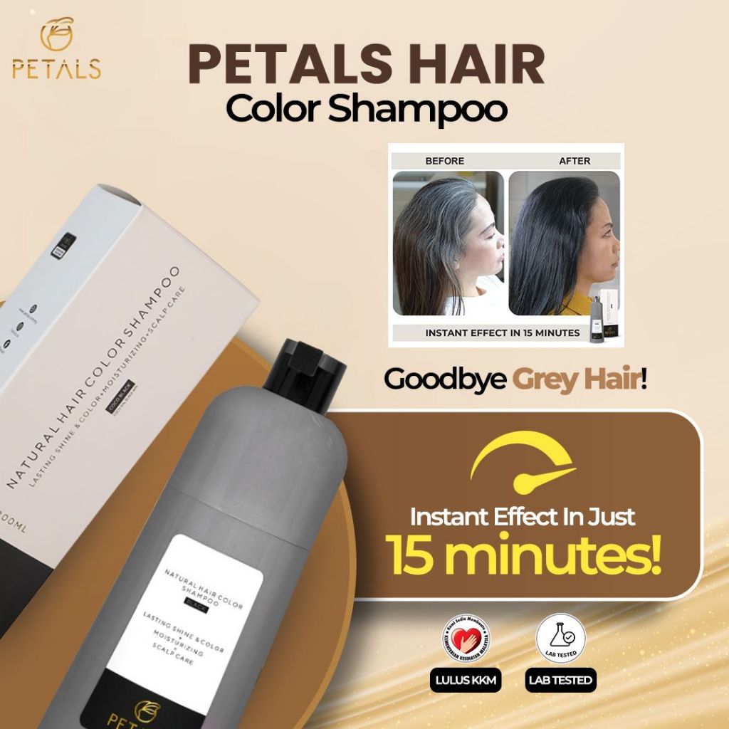 [HQ] Petals HAIR COLOR SHAMPOO Uban Halal Syampu Pewarna Rambut Telus Air Hitamkan Rambut Natural