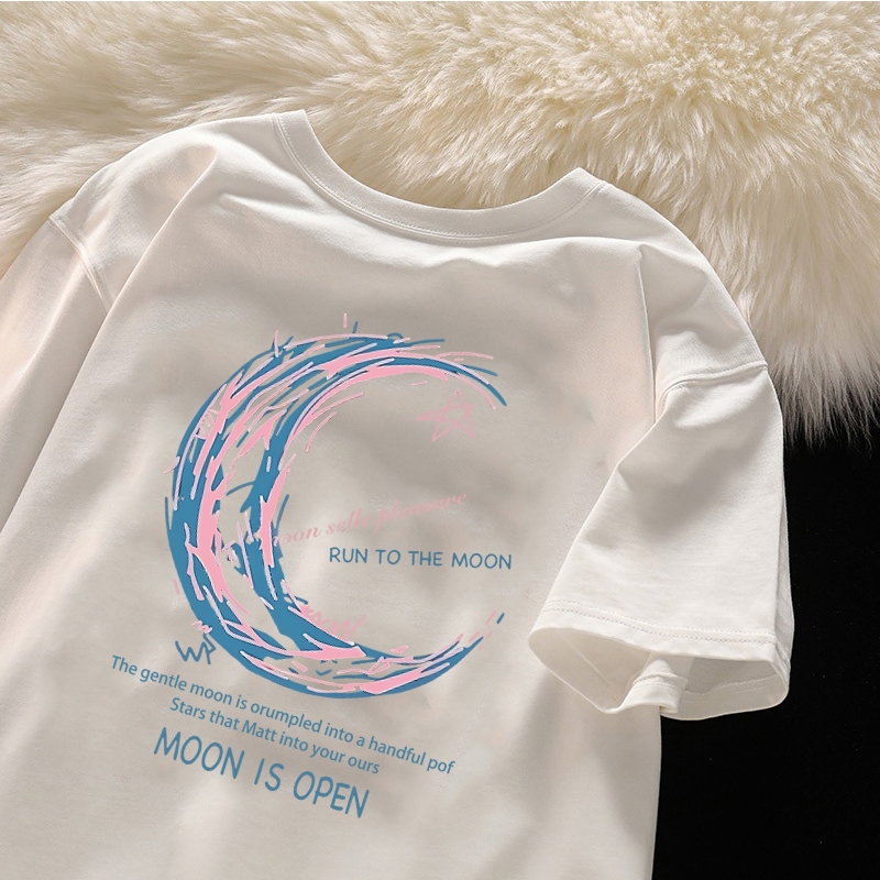 Korean women clothing | Oversized T-shirt 100% cotton | Moon stylish casual tops