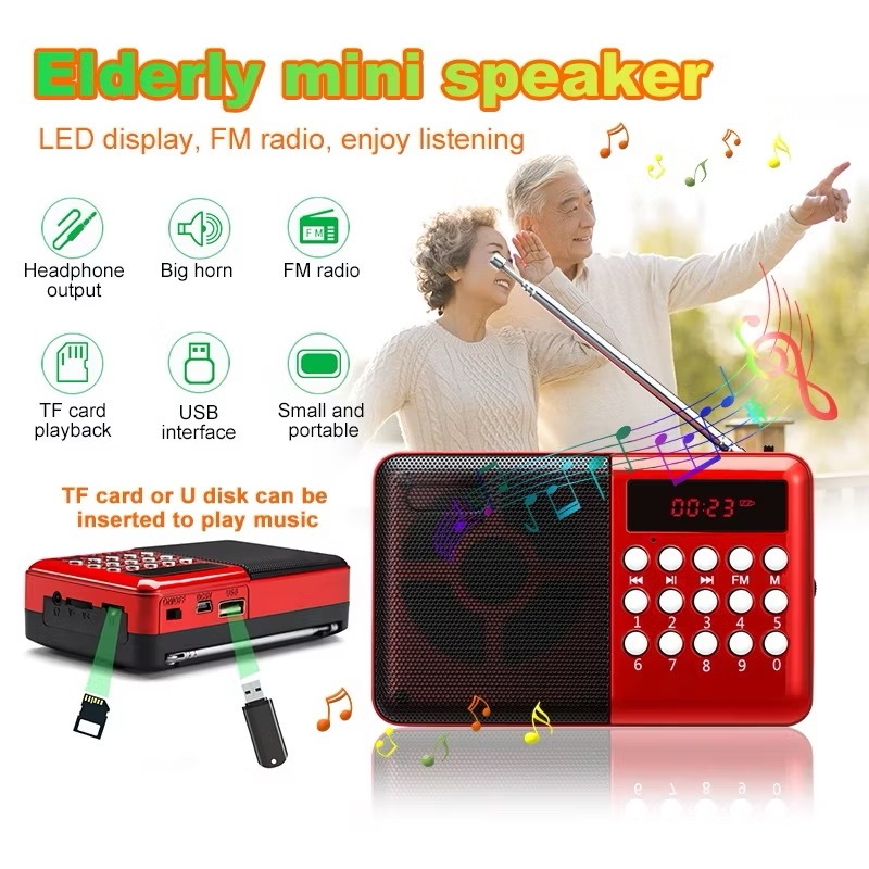 ✨Radio Speaker Rechargeable USB & MicroSD Card Slot Music Player Radio Mini FM Portable Handhold Digital Multifunctional