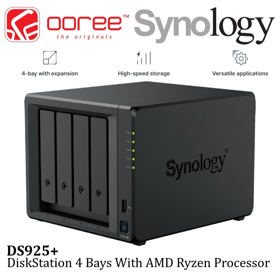SYNOLOGY DS925+ NAS DISKSTATION 4 BAYS WITH 2 BUILT-IN 2.5GbE PORTS - DATA BACKUP HOME CLOUD NAS STO
