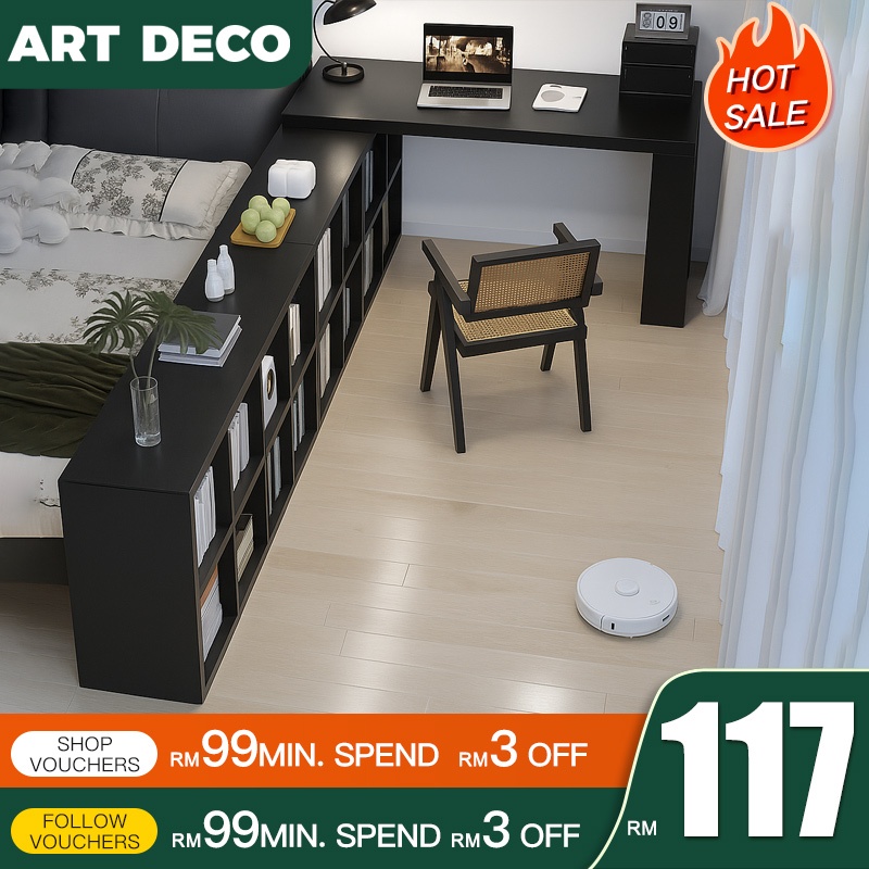 L Shape Table Computer Desk Study Table Meja Belajar Study Table with Book Shelf Home Office Table Meja Komputer