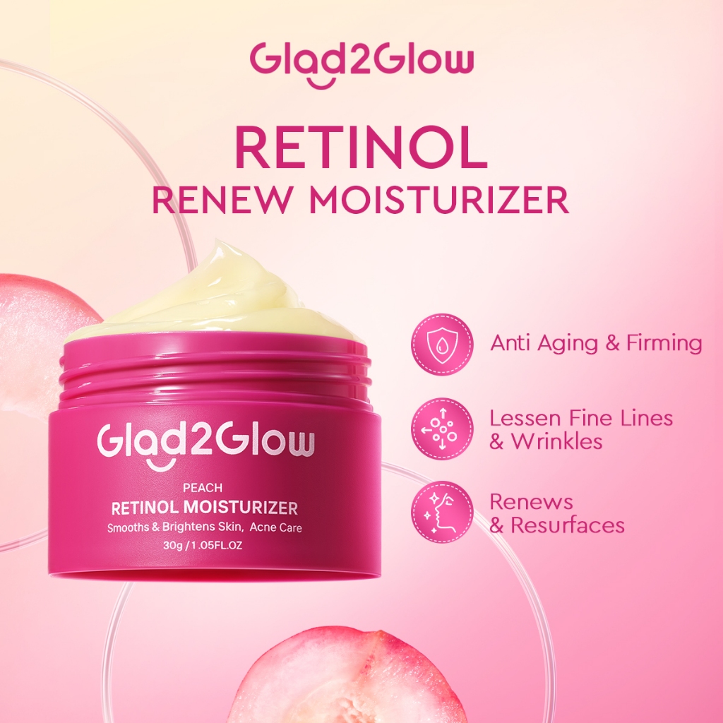 Glad2Glow Peach Retinol Moisturizer Smooth Acne Scar Prone Skin Day Night Face Cream Anti Aging Fine Lines Skincare