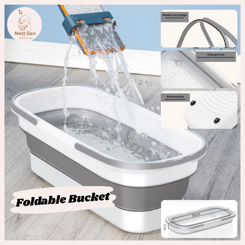 16L Foldable Mop Bucket 55cm Large Collapsible Bucket With Handle & Wheels Floor Mop Bucket Tong Cuci Lantai Lipat 拖把折叠桶