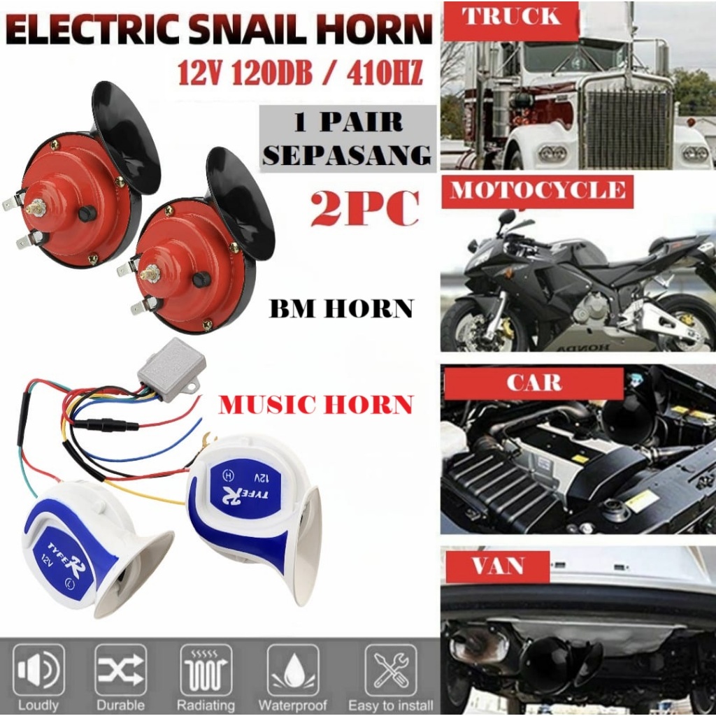 Car Horn Loud Snail Bm Horn 12v Music Horn Siput Kereta Hon Motorcycle Horn Bunyi Kuat Muzik Lagu