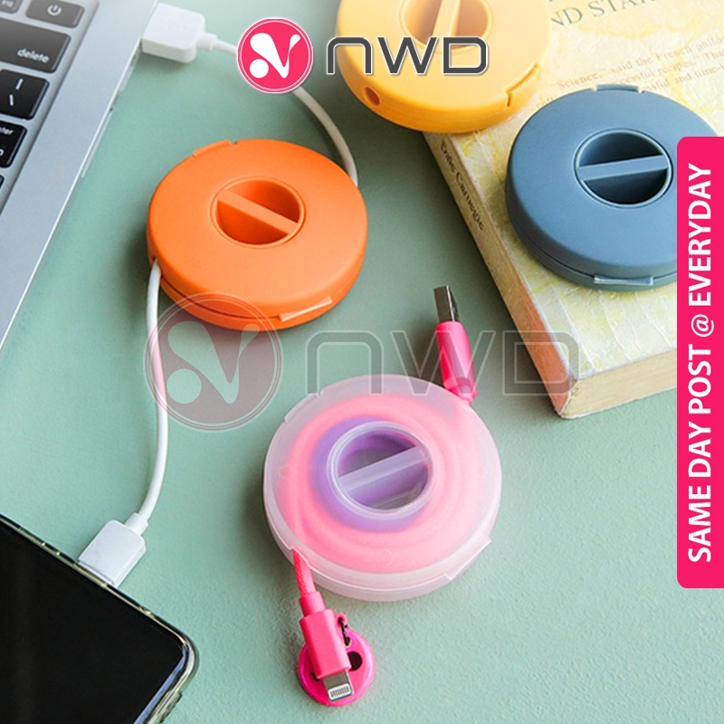 《 𝗥𝗢𝗧𝗔𝗧𝗔𝗕𝗟𝗘 》Round Earphone Cable Storage Box Winder USB Cord Holder Penggulung Wayar 数据线收纳盒 NWD