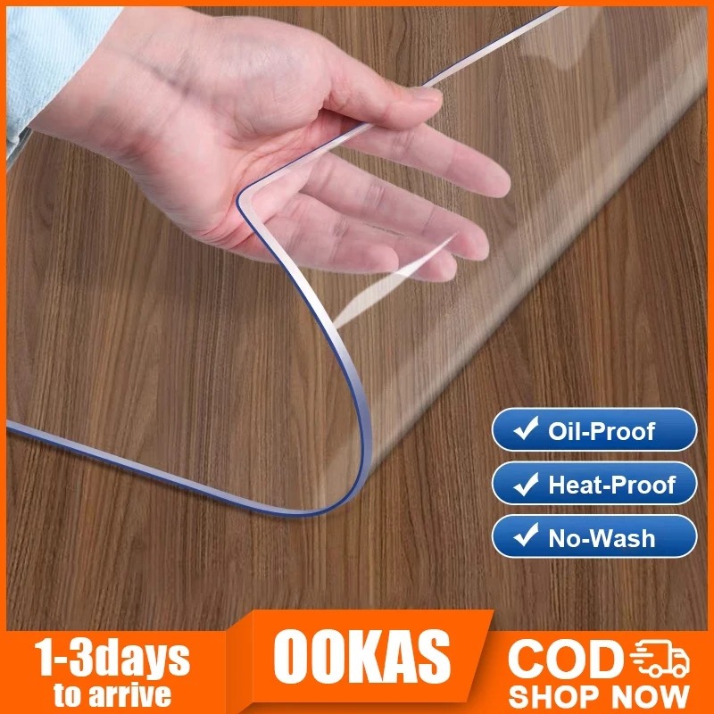 OOKAS 2MM PVC Table Mat Transparent/Alas Meja Plastik Tebal Waterproof Oil-proof Scratch-Resistant 透明桌垫
