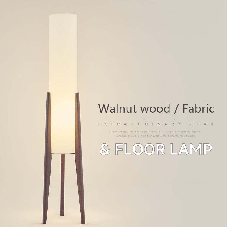Floor Lamp for Living Room,Walnut Wood Tripod Floor Lamp, Linen Lamp Shade Standing Lamp