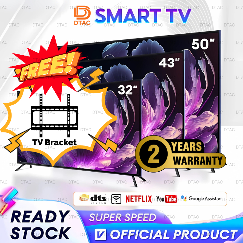 Televisyen Pintar DTAC 32 Inch Smart Tv Netflix Hdmi Android Goggle Tv Murah Kecil Full HD USB