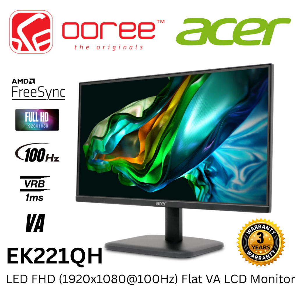 ACER 21.5" EK221QH 100HZ/1MS / EK220Q 75HZ/5MS LED FLAT FHD (1920x1080) VA PANEL FLAT LCD MONITOR (I
