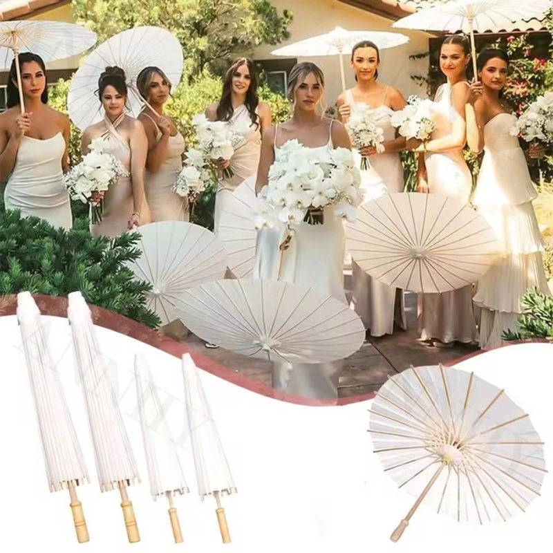 Wedding Paper Umbrellas Wooden handle White DIY Rustic Photography Props Wedding Party Summer Beach Decor