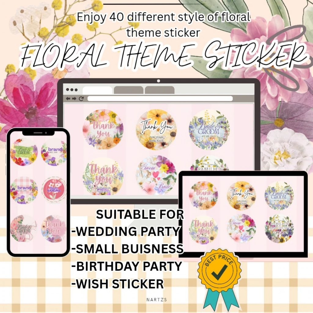 CANVA TEMPLATE Floral Theme Circle Sticker  (DIY Editable)