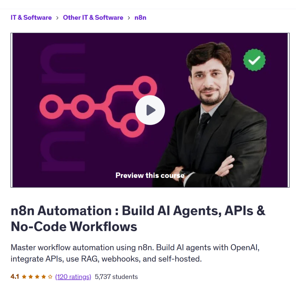 Ai n8n Video Course-n8n Automation : Build AI Agents, APIs & No-Code Workflows