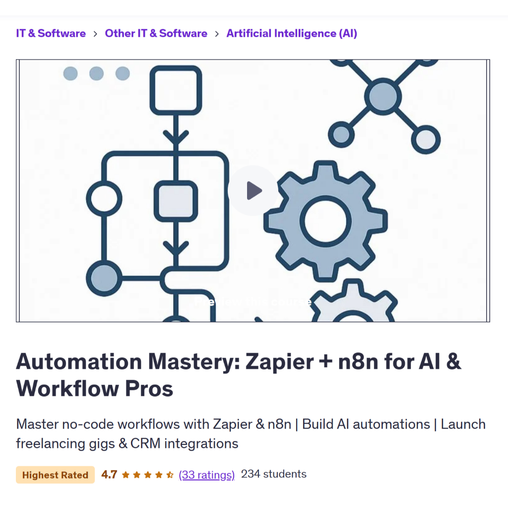 Ai n8n Video Course-Automation Mastery: Zapier + n8n for AI & Workflow Pros