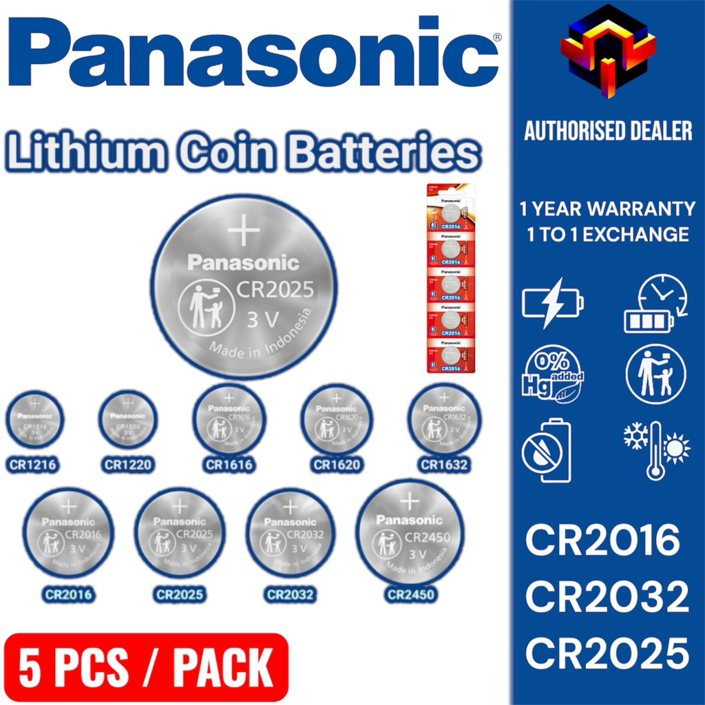 Panasonic Car Remote Battery 5pcs CR2032 CR2025 CR2016 CR1620 CR1632 CR1220 3V Lithium Coin Cell Watch Battery Pack