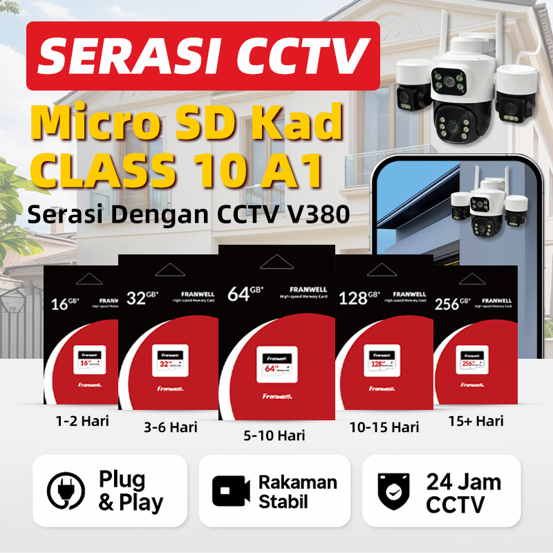 Kad Memori Micro SD Class 10 A1 | Serasi CCTV Kamera V380 | 16GB 32GB 64GB 128GB 256 | Laju & Stabil