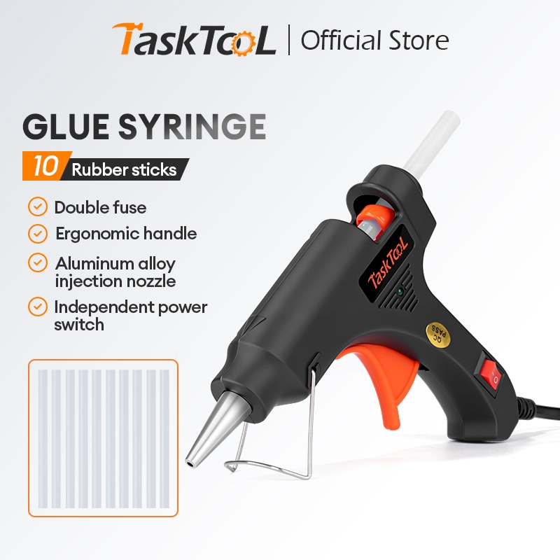 TASKTOOL 50W Electric Hot Glue Gun Set 7mm Aluminum Nozzle 2-Minute Fast Heating With 10 EVA Glue Sticks Safe Insulated