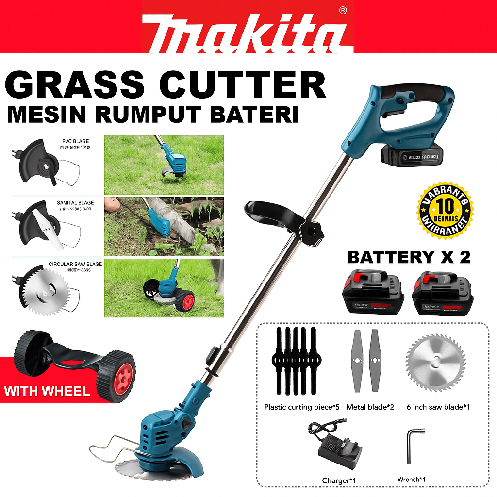 Makita Mesin Rumput Bateri Cordless Grass Cutter Mesin Potong Rumput Elektrik Trimmer Rumput Bateri