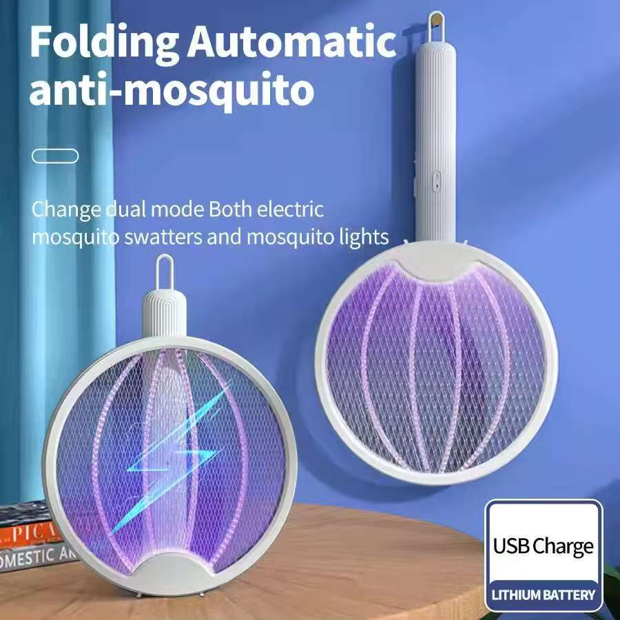 4-in-1 Folding Mosquito Swatter Electric Insect Racket USB Rechargeable Dual Modes Mosquito Swatters Kill Fly Bug