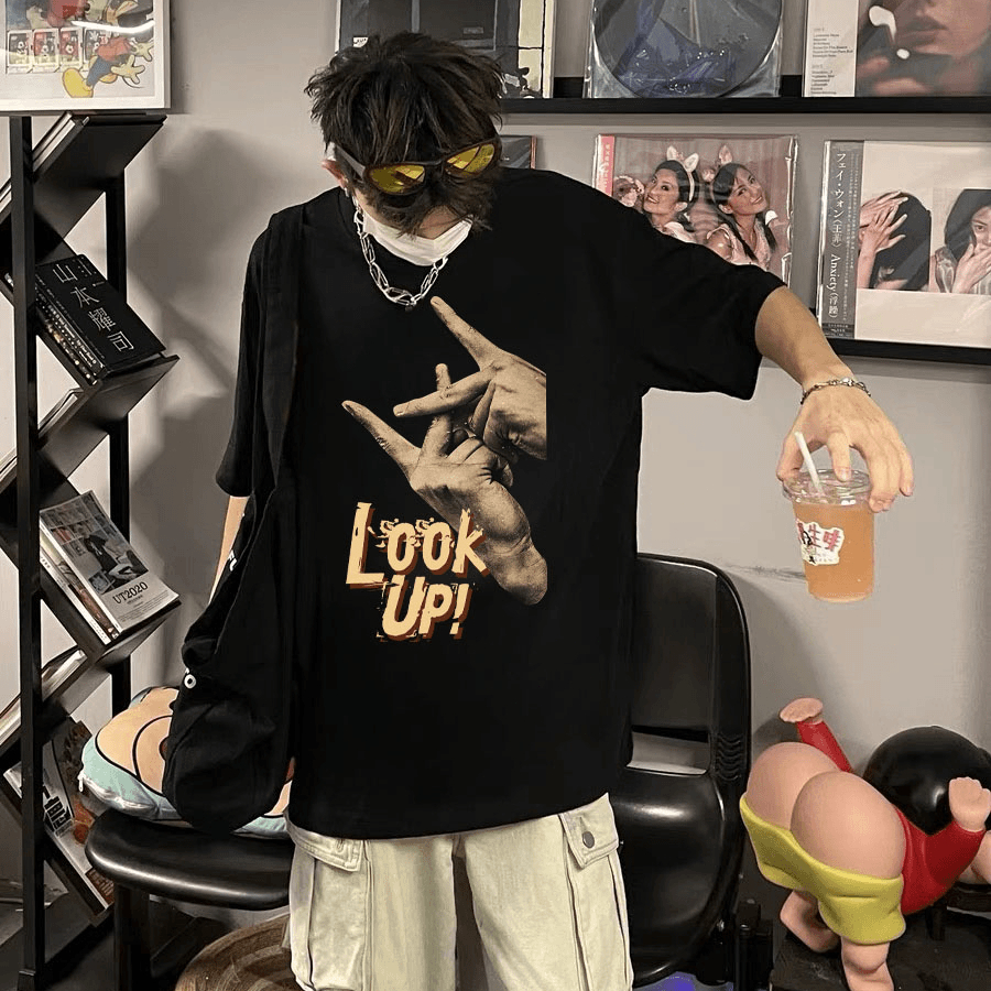 Kaos Pasangan Hiphop Amerika Katun Berat Lengan Pendek Musim Panas Ins Street Brand Oversize Santai Trendy