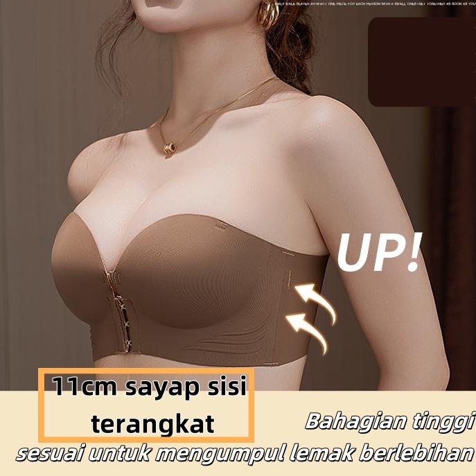 Zoey?Front Buckle Bra Strapless No Wire Push Up Seamless Bra Wireless Anti Slip Gather SmallChest Underwear Tube Top抹胸内衣