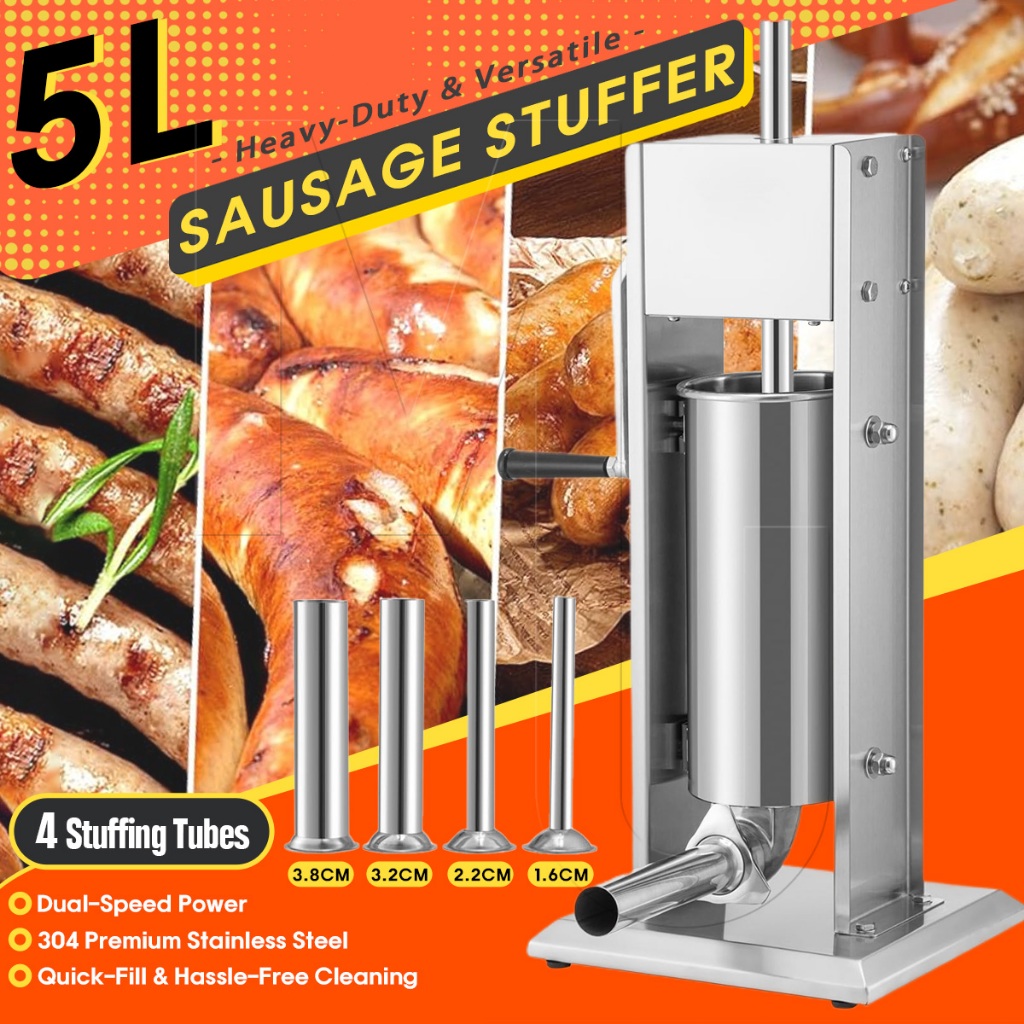 Mesin Isi Sosej Manual Sausage Stuffer Machine 5L Sausage Filling Meat Stainless Steel Heavy Duty Sausage Maker 香肠灌肠机